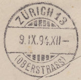 139246 1894 MAIL FULHAM TO SWITZERLAND WITH ½d STAMPED TO ORDER AND 4½d JUBILEE (SG206).