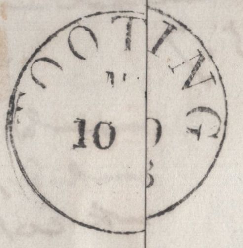 139249 1843 MAIL UPPER TOOTING TO CROYDON WITH 'TOOTING' COUNTRY SORTING OFFICE DATE STAMP.