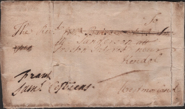 139259 CIRCA 1720-26 FREE MAIL MANCHESTER TO KENDAL WITH 'MAN/CHESTER' HANDSTAMP (M7).