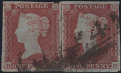 139263 1852 1d PL.159 (SG8) GOOD USED RE-JOINED HORIZONTAL 'PAIR' BC BD.