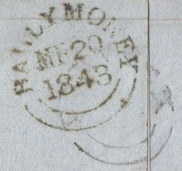 139270 1843 MAIL BALLYHIBISTOCK, CO. ANTRIM TO BALLYMONEY, 1D PL.27 (SG8), 'DERVOCK 'UDC.