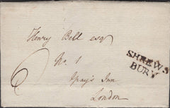 139301 1796 MAIL SHREWSBURY TO LONDON WITH 'SHREWS/BURY' TWO LINE HAND STAMP, UNRECORDED IN COUNTY CATALOGUE.