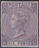 139310 1870 6D MAUVE PL.9 ERROR IMPERFORATE (SG109a) LETTERED AC MATCHED WITH IMPRIMATUR.