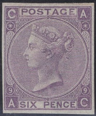 139310 1870 6D MAUVE PL.9 ERROR IMPERFORATE (SG109a) LETTERED AC MATCHED WITH IMPRIMATUR.