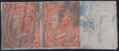 139314 1870 4D VERMILION PL.12 (SG94) IMPERFORATE PAIR DR PERKINS BLUED PAPER (SPEC J59u).