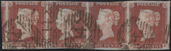 139332 1845 1D PL.56 (SG8) HORIZONTAL STRIP OF FOUR LETTERED NB NC ND NE.