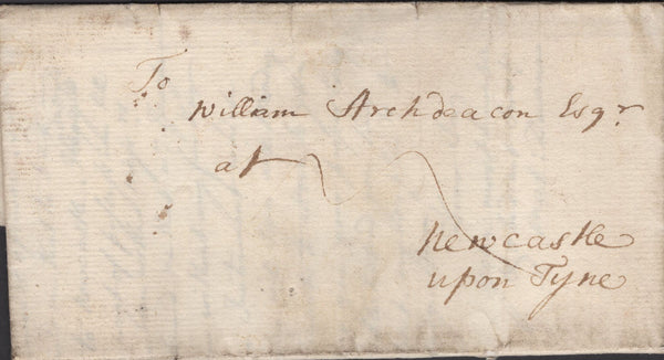 139345 1759 MAIL LONDON TO NEWCASTLE UPON TYNE WITH LONDON 'AE' RECEIVERS HAND STAMP.