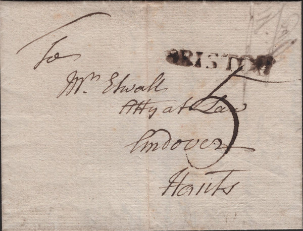 139346 1785 MAIL OLVESTON, BRISTOL TO ANDOVER WITH 'BRISTOL' STRAIGHT LINE HAND STAMP.