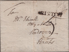 139346 1785 MAIL OLVESTON, BRISTOL TO ANDOVER WITH 'BRISTOL' STRAIGHT LINE HAND STAMP.