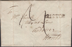 139347 1786 MAIL OLVESTON, BRISTOL TO ANDOVER WITH 'BRISTOL' STRAIGHT LINE HAND STAMP.