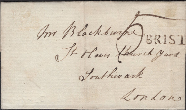 139350 CIRCA 1780 MAIL BRISTOL TO LONDON WITH 'BRISTOL' STRAIGHT LINE HAND STAMP.