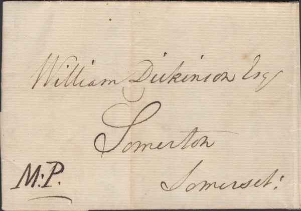 139357 1772 MAIL BRISTOL TO SOMERTON, SOMERSET WITH 'B/RIS/TOL' HAND STAMP TYPE C.