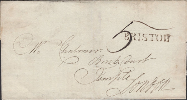 139359 1787 MAIL BRISTOL TO LONDON WITH 'BRISTOL' STRAIGHT LINE HAND STAMP.