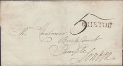 139359 1787 MAIL BRISTOL TO LONDON WITH 'BRISTOL' STRAIGHT LINE HAND STAMP.