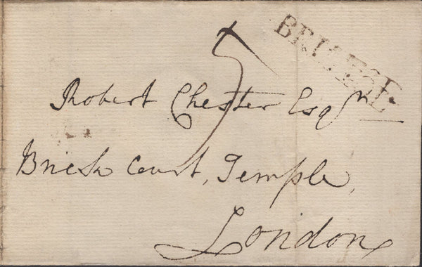 139362 1786 MAIL BRISTOL TO QUEEN ANNE'S BOUNTY, LONDON WITH 'BRISTOL' STRAIGHT LINE HAND STAMP.