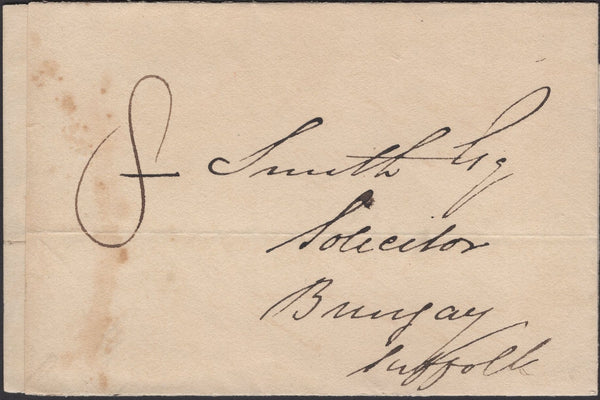 139363 1829 MAIL YOXFORD, SUFFOLK TO BUNGAY WITH 'SAXMUNDHAM' STRAIGHT LINE HAND STAMP (SK301).