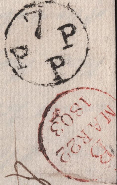 139366 1803 BRISTOL PENNY POST '7 P P P' HAND STAMP IN BLACK (BS132).