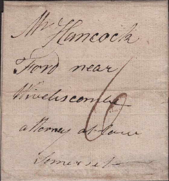 139367 1803 MAIL BRISTOL TO SOMERSET WITH 'BRISTOL' STRAIGHT LINE HAND STAMP.