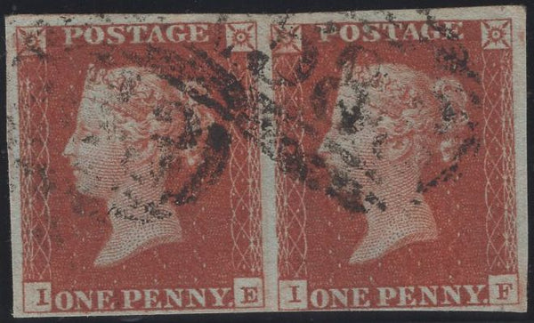 139378 1845 1D PL.56 (SG8) HORIZONTAL PAIR LETTERED IE IF, FINE USED.