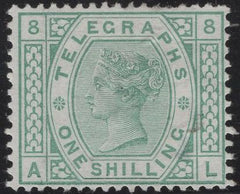 139380 1878 1S GREEN TELEGRAPH PL.8 (T8/L222) GOOD UNUSED.