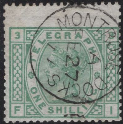 139383 1876 1S GREEN TELEGRAPH PL.3 (T8/L217) VERY FINE USED.