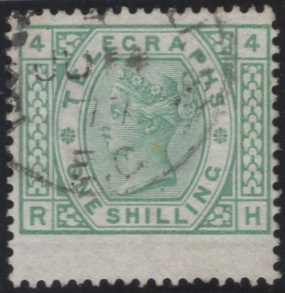 139385 1877 1S GREEN TELEGRAPH PL.4 (T8/L218) VERY FINE USED.