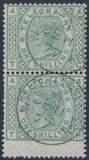 139387 1877 1S GREEN TELEGRAPH PL.4 (T8/L218) GOOD USED BLOCK OF FOUR.