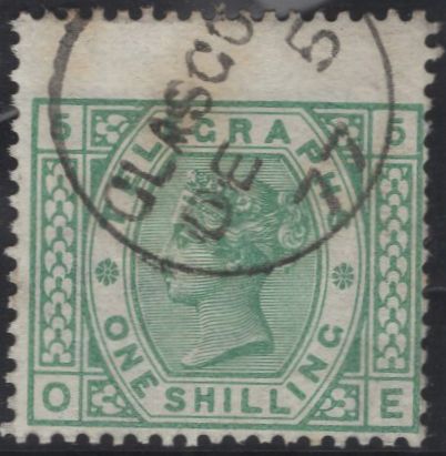 139392 1877 1S GREEN TELEGRAPH PL.5 (T8/L219) FINE USED.