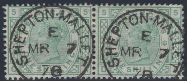 139394 1877 1S GREEN TELEGRAPH PL.5 (T8/L219) SUPERB USED PAIR.