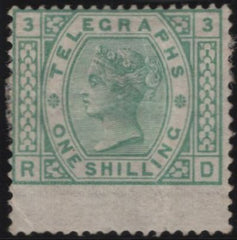 139401 1876 1S GREEN TELEGRAPH PL.3 (T8/L217) GOOD UNUSED.