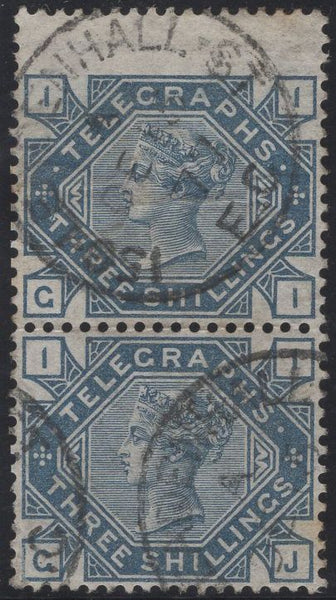 139405 1877 3S SLATE-BLUE TELEGRAPH (T11/L229) GOOD USED PAIR.