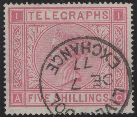 139406 1876 5S ROSE TELEGRAPH PL.1 WMK MALTESE CROSS (T13/L221) FINE USED.