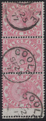 139411 1876 3D CARMINE TELEGRAPH PL.2 (T3/L206) VERY FINE USED STRIP OF THREE.