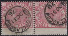139413 1876 3D CARMINE TELEGRAPH PL.1 (T3/L205) VERY FINE USED PAIR.