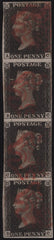 139428 1840 1D BLACK PL.1B (SG2) GOOD TO FINE USED VERTICAL STRIP OF FOUR.