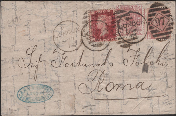 139435 1875 2½D ROSY MAUVE PL.2 LH/FL ERROR OF LETTERING (SG140) USED ON COVER.