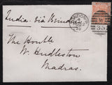 139436 1878 MOURNING ENVELOPE LONDON TO MADRAS WITH VERY FINE 8D ORANGE (SG156).