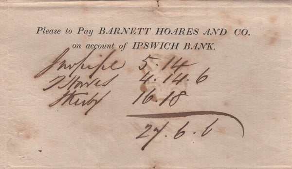 139439 1841 1D MULREADY IPSWICH TO EYE WITH 'BARNETT HOARES' ADVERT (MA301c).