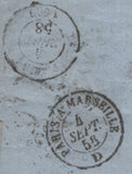 139448 1858 MAIL LONDON TO FRANCE WITH 2D BLUE PL.6 L.C.16 (SG36a) X 2.