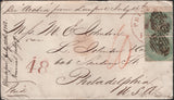 139453 1861 MAIL BLACKPOOL TO USA WITH PAIR 1S PALE GREEN (SG73).