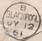 139453 1861 MAIL BLACKPOOL TO USA WITH PAIR 1S PALE GREEN (SG73).