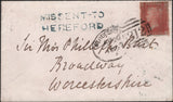 139456 1857 MAIL GLOUCESTER TO BROADWAY, WORCS WITH 'GLOUCESTER/312' SPOON (RA37) AND 'MISSENT-TO/HEREFORD' HAND STAMP (HF172).