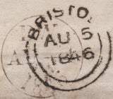 139457 1846 PART WRAPPER LONDON TO BRISTOL WITH 2D BLUE PL.3 (SG14) AND 'Earl-ST. B.F.' HAND STAMP.
