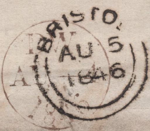 139457 1846 PART WRAPPER LONDON TO BRISTOL WITH 2D BLUE PL.3 (SG14) AND 'Earl-ST. B.F.' HAND STAMP.
