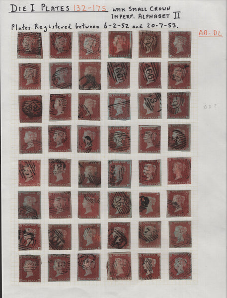 139459 1852-1853 DIE 1 1D REDS ALPHABET 2 (SG8) UNPLATED RECONSTRUCTION PLUS EXTRAS.