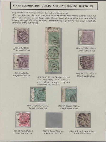 139462 1856-1880 GOOD TO FINE USED SURFACE PRINTED SELECTION SHOWING GUILLOTINE SEPARATION OF 'POST OFFICE SHEETS' (11 STAMPS).