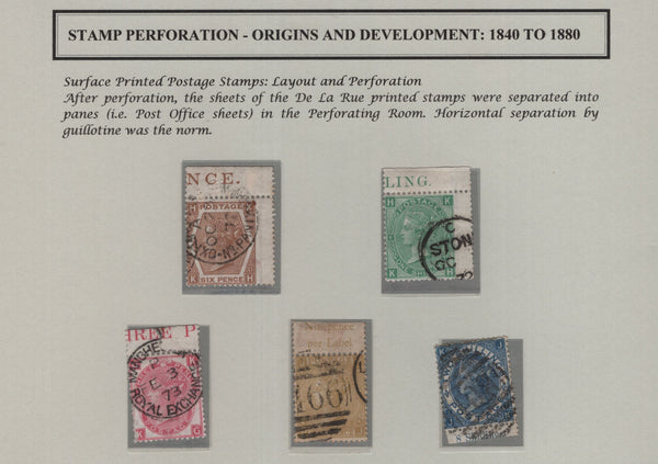 139463 1865-1880 GOOD TO FINE USED COLLECTION OF SURFACE PRINTED ISSUES SHOWING VARIOUS PERFORATION VARIETIES INCLUDING LONG STAMPS, BROKEN PERF PINS ETC.