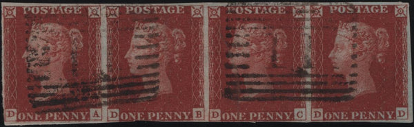 139470 1845 1D PL.55 (SG8) USED STRIP OF FOUR.