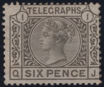 139473 1877 6D GREY TELEGRAPH PL.1 WMK SPRAY (T6/L212) GOOD UNUSED.