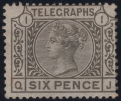 139473 1877 6D GREY TELEGRAPH PL.1 WMK SPRAY (T6/L212) GOOD UNUSED.